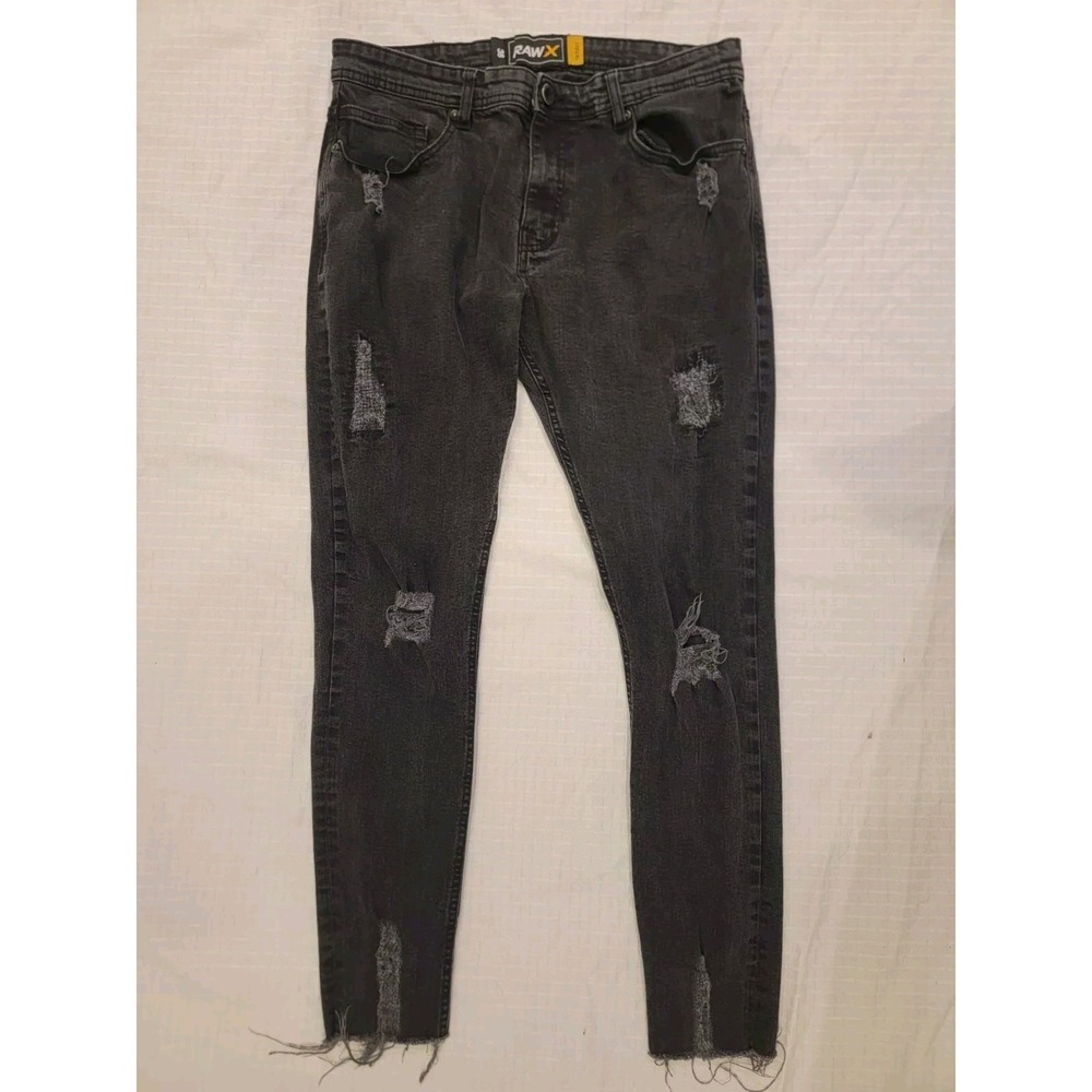 Raw X Stretch jeans: Skinny fit, Black wash,‎ distressed Mens 38x31